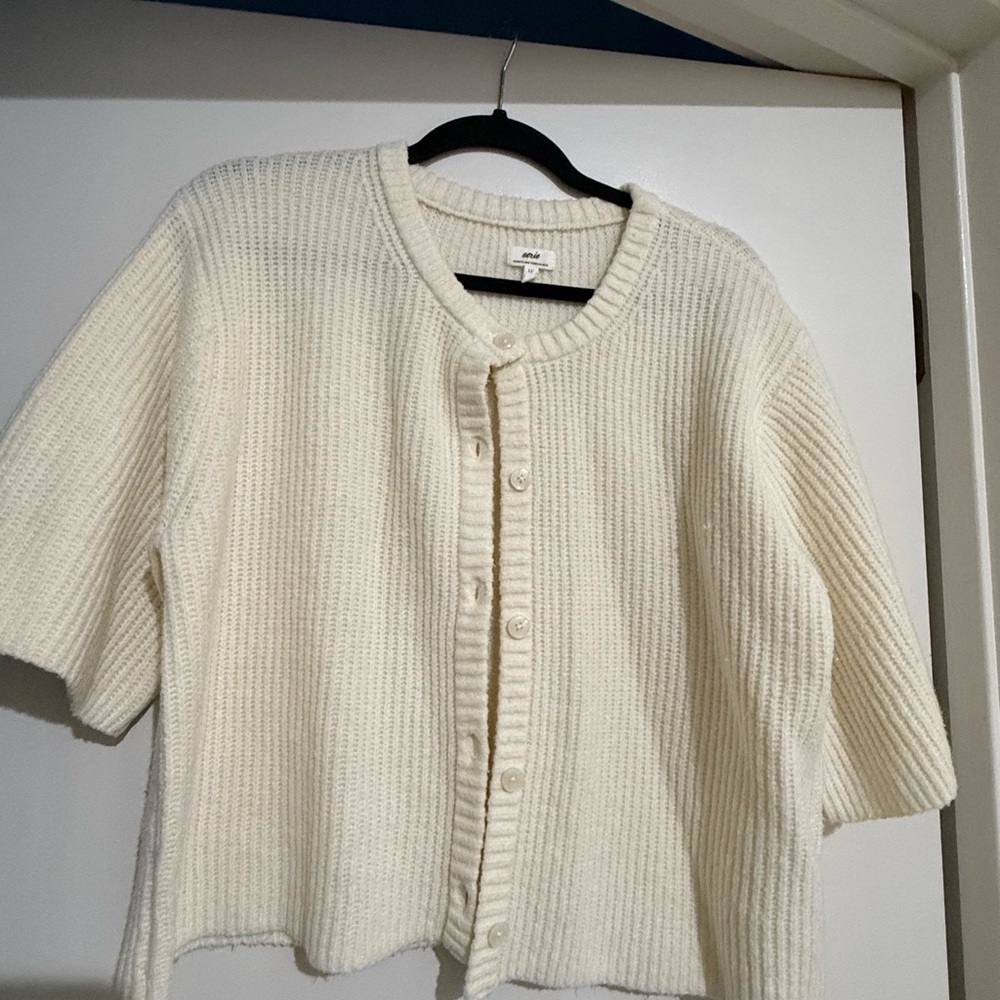 Aerie Cream Ribbed Cardigan